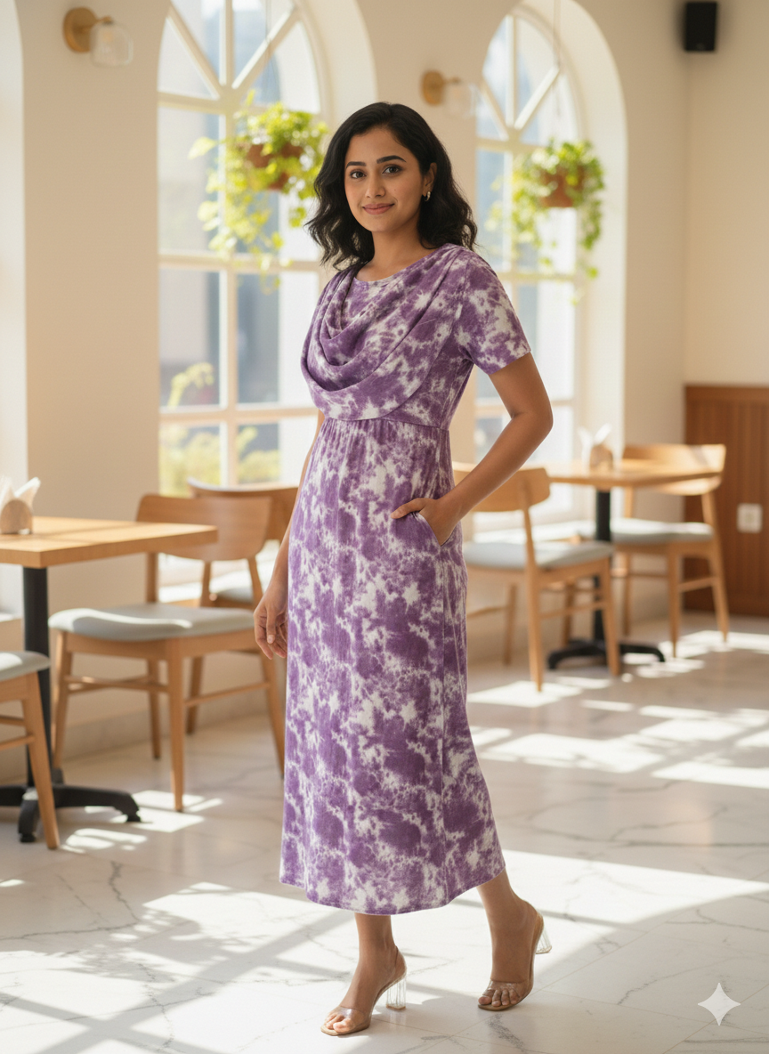 Zipless Maternity Wear Feeding with Shawl Purple Dyed