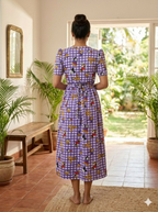 Capri Feeding Wear with Puff Sleeve Purple Checks