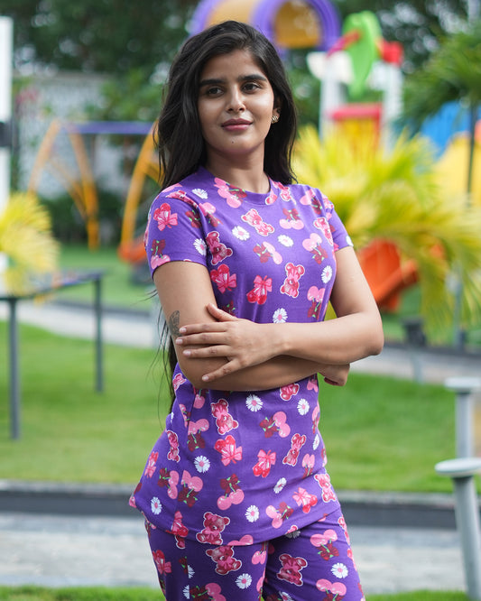 Pyjama Co-Ords Purple Teddy