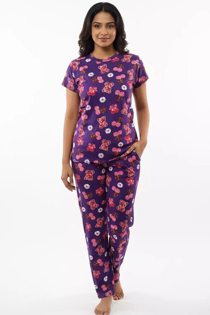 Pyjama Co-Ords Purple Teddy