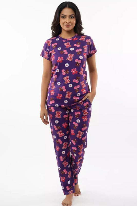 Pyjama Co-Ords Purple Teddy