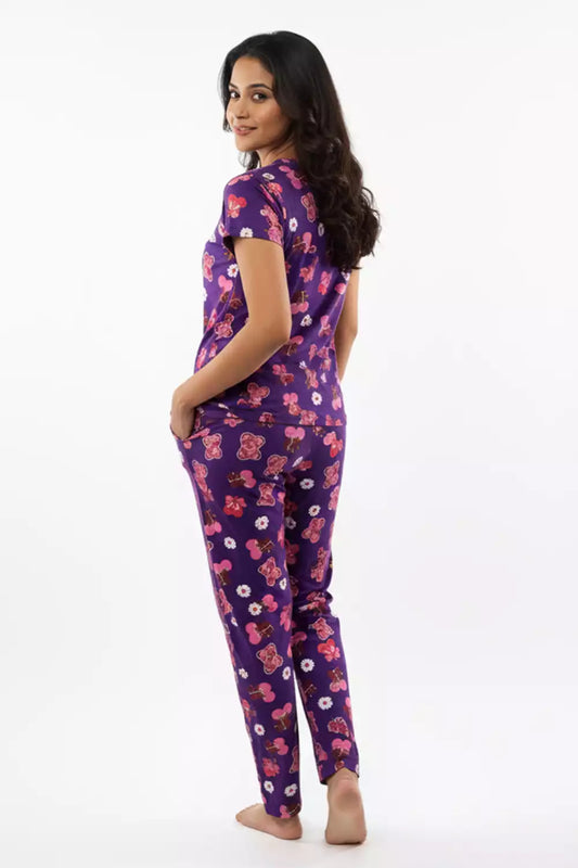Pyjama Co-Ords Purple Teddy
