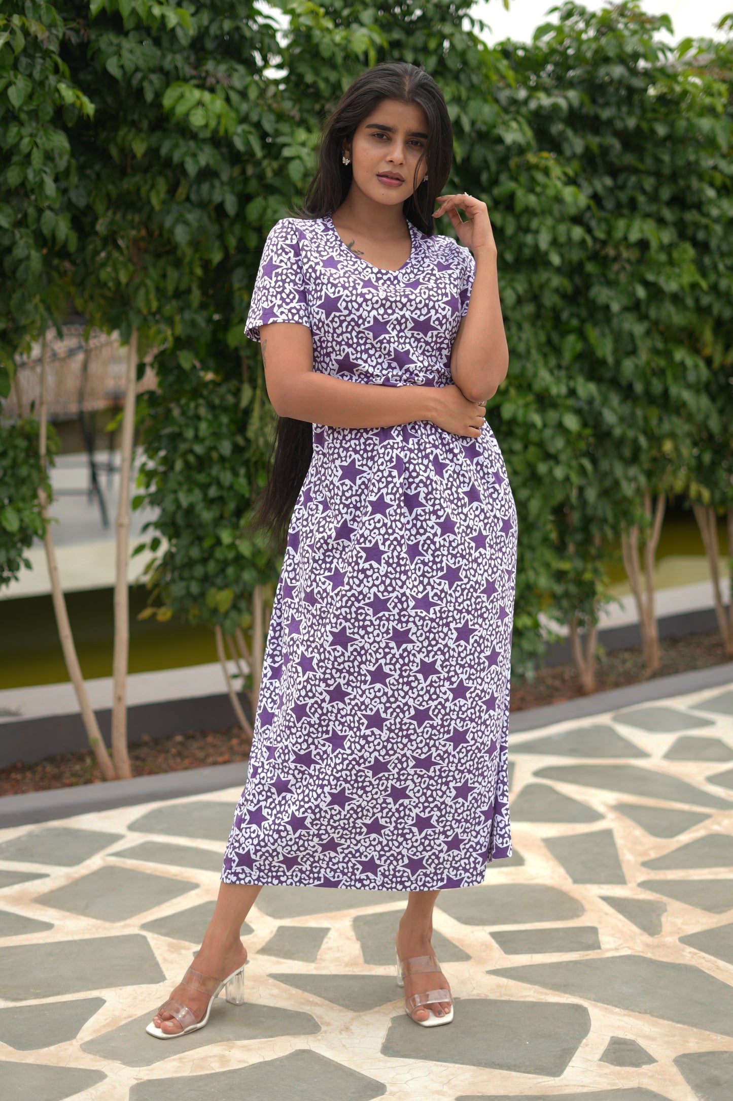 Purple white star Feeding Maternity wear