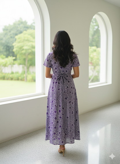 Zipless Maternity Wear Feeding with Shawl Purple white star