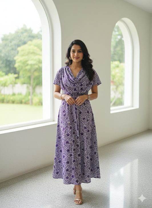 Zipless Maternity Wear Feeding with Shawl Purple white star