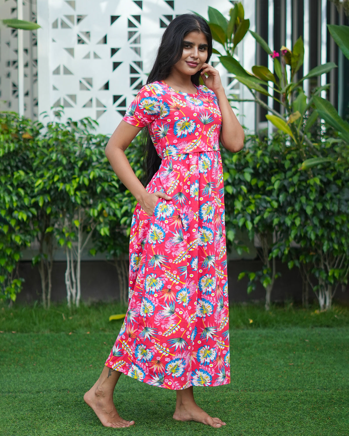 Zipless Feeding Maternity Wear without Puff Sleeve Rani pink