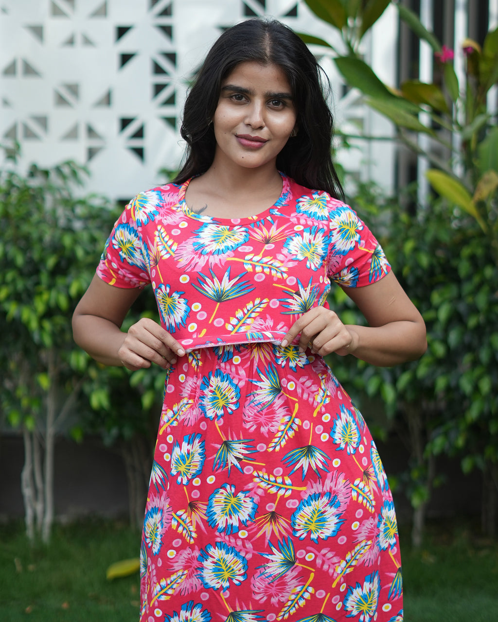 Zipless Feeding Maternity Wear without Puff Sleeve Rani pink