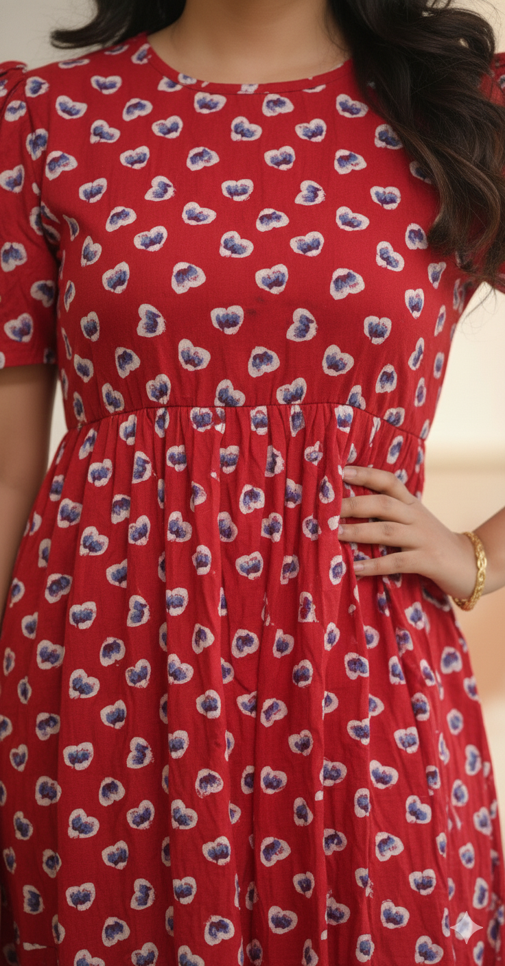 Women’s Printed White Multi Heart & Red Eye Maxi Dress Combo