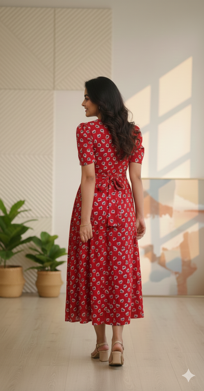 Women’s Printed White Multi Heart & Red Eye Maxi Dress Combo