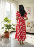 Capri Feeding Wear with Puff Sleeve Red Floral