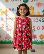 Red Mickey Printed Girls Frock