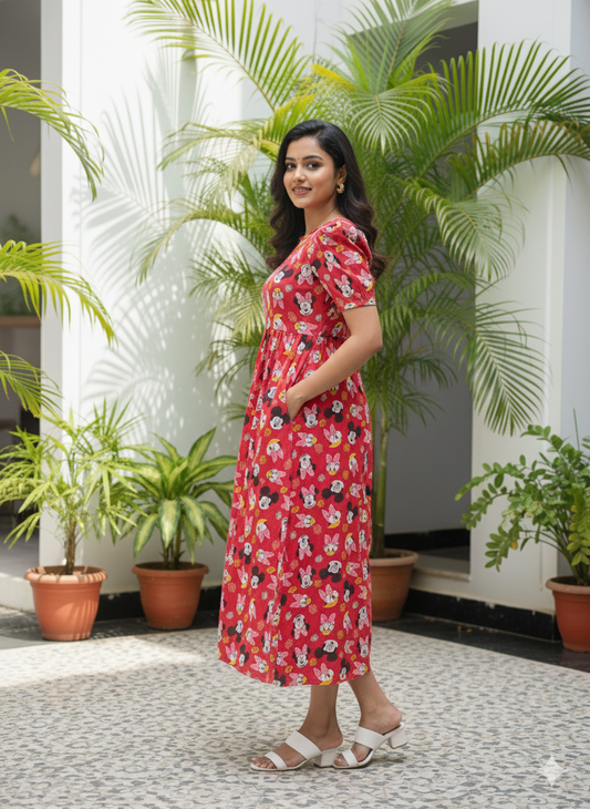 Casual Lounge Wear Non Feeding with puff Red Mickey