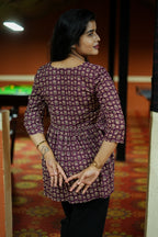 Women's Red Petals Floral Printed Peplum Top | I-002