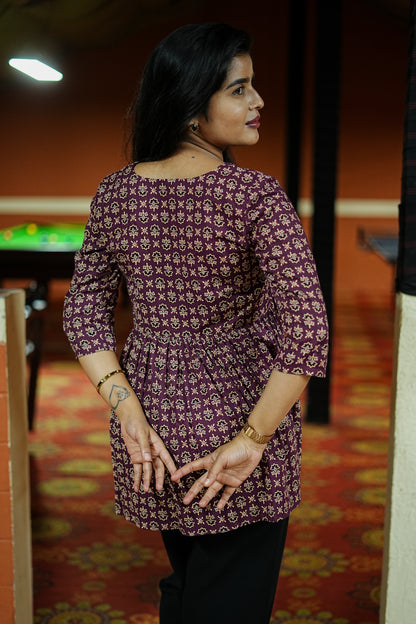 Women's Red Petals Floral Printed Peplum Top