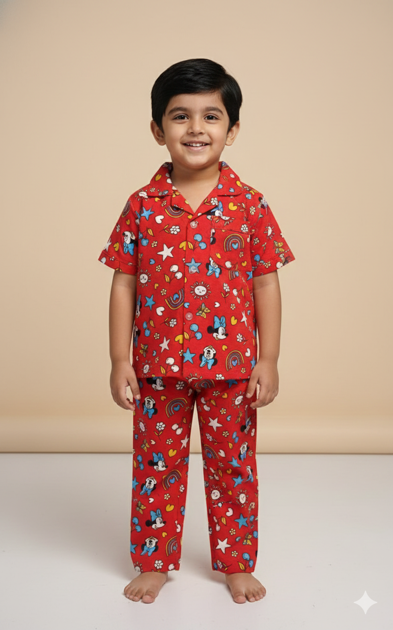Bright Red Rainbow All over printed Kids night suit