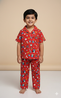 Bright Red Rainbow All over printed Kids night suit