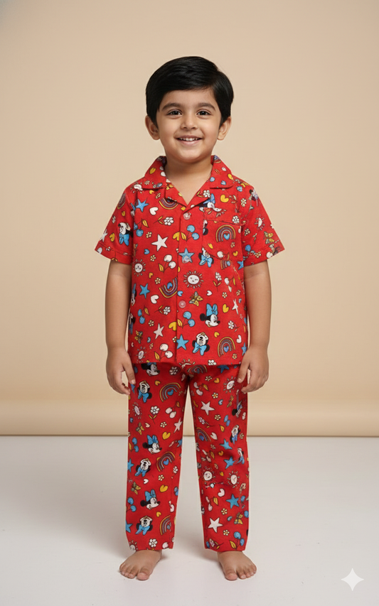 Bright Red Rainbow All over printed Kids night suit