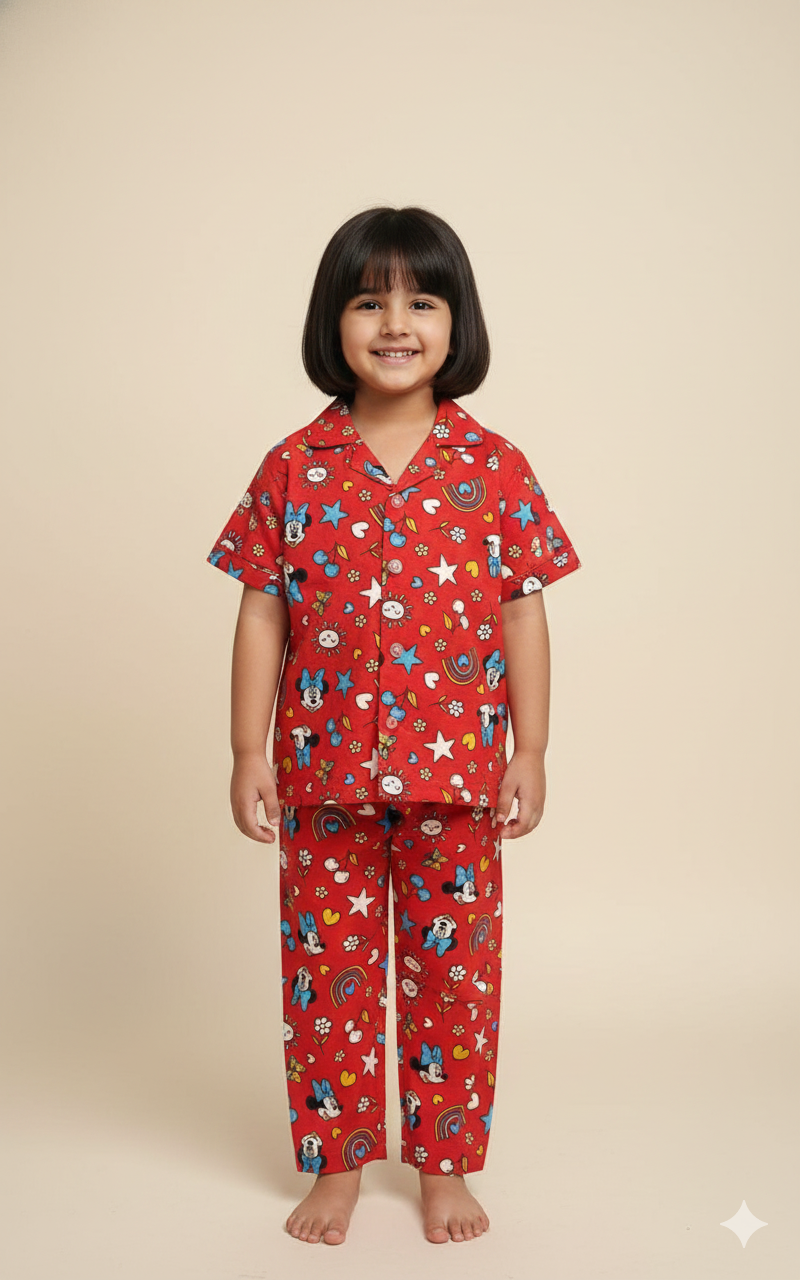 Bright Red Rainbow All over printed Kids night suit