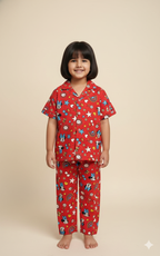 Bright Red Rainbow All over printed Kids night suit