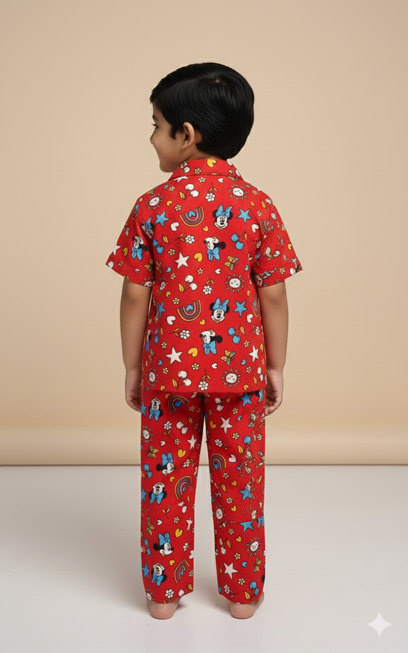 Bright Red Rainbow All over printed Kids night suit
