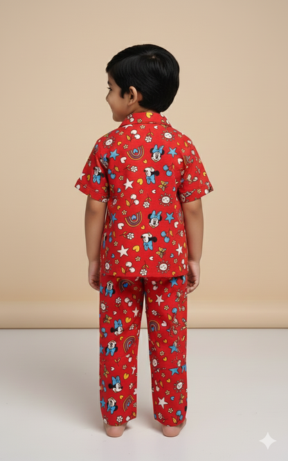 Bright Red Rainbow All over printed Kids night suit