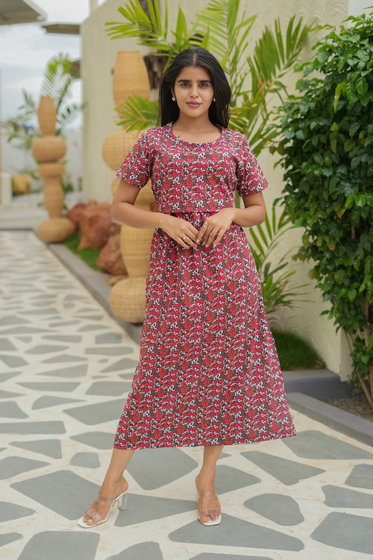 Chic Red Tiger Print Feeding Maxi