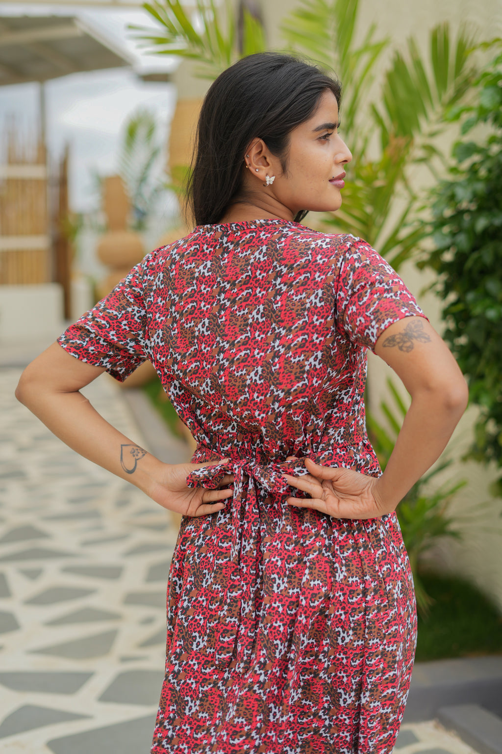 Chic Red Tiger Print Feeding Maxi