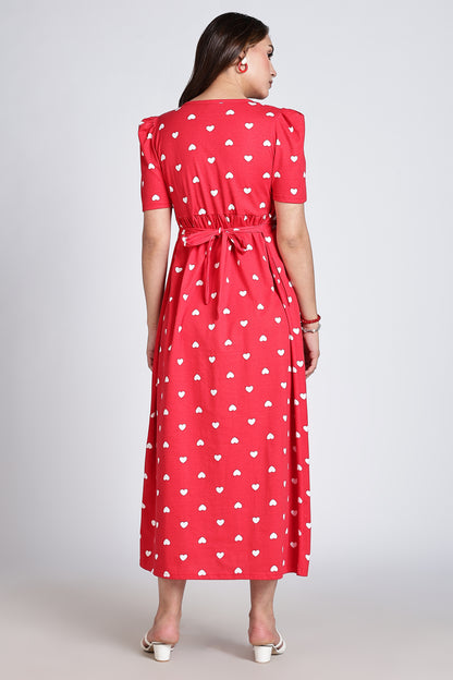 Zipless Feeding Maternity Gown- Puff sleeve 52 inches