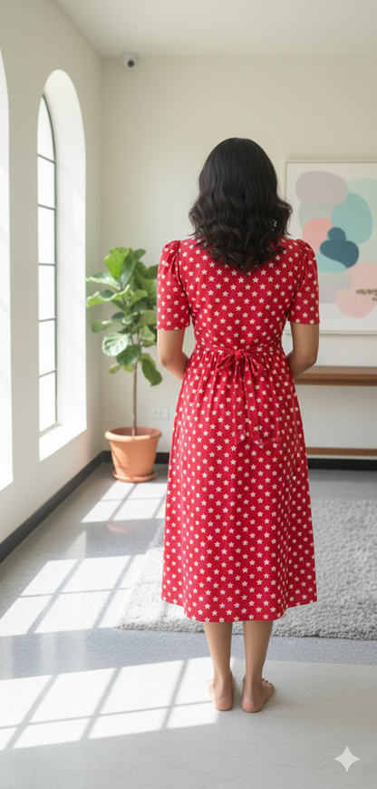 Capri Feeding Wear with Puff Sleeve Red Star