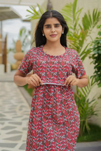 Zipless Feeding Maternity Wear without Puff Sleeve Red Brown 49 Inches