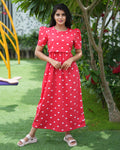 Zipless Feeding Maternity Gown Red heart - Puff sleeve 52 inches