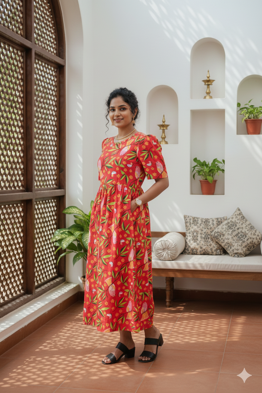 Casual Lounge Wear Non Feeding with puff Red Leaf