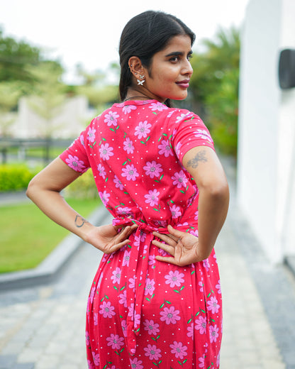 Feeding Wear with Puff Sleeve Red pink 47 inches