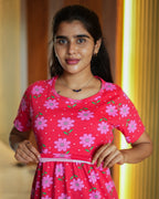 Feeding Wear with Puff Sleeve Red pink 47 inches