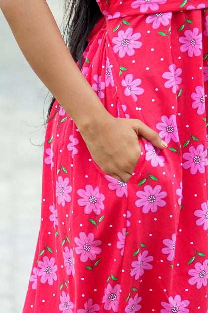 Zipless Feeding Maternity Wear without Puff Sleeve Red Pink