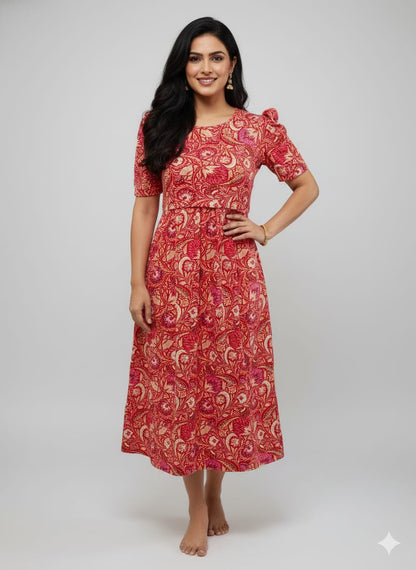 Capri Feeding Wear with Puff Sleeve Red Sandal Floral