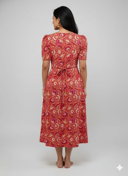 Capri Feeding Wear with Puff Sleeve Red Sandal Floral