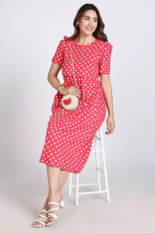 Capri Feeding Wear with Puff Sleeve Red Star