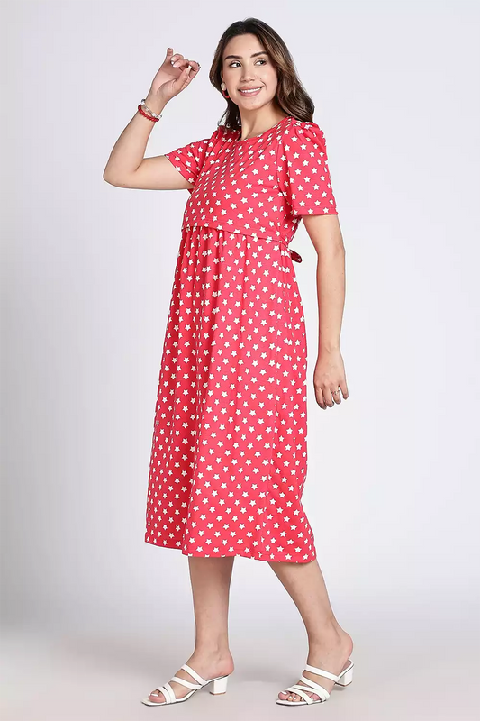 Capri Feeding Wear with Puff Sleeve Red Star