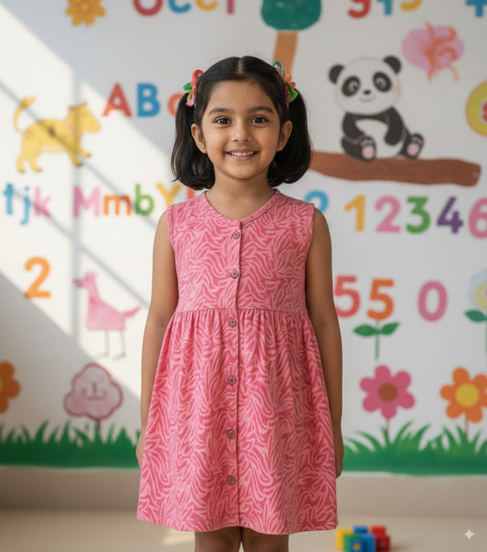 Red Wave Printed Girls Frock