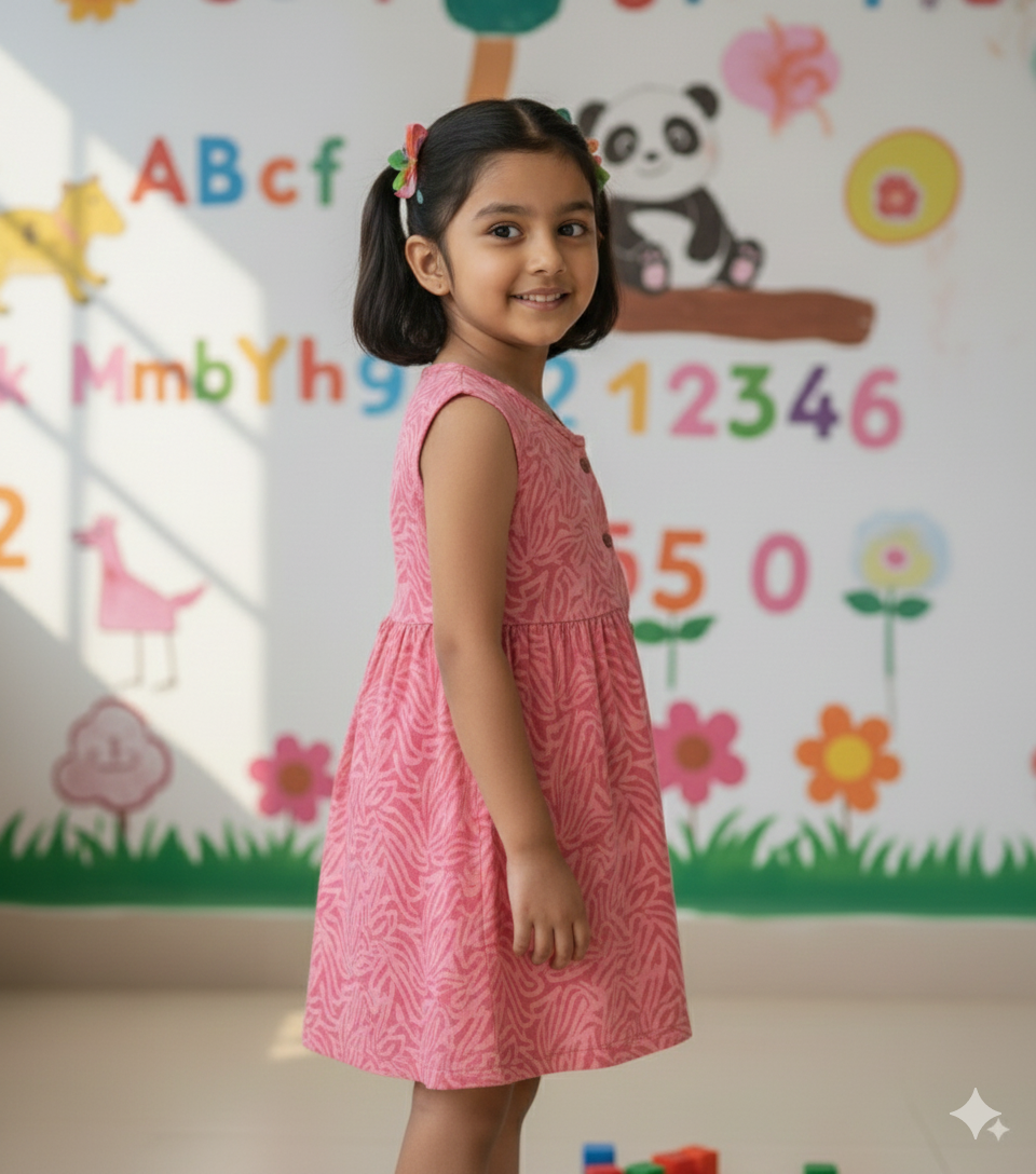 Red Wave Printed Girls Frock