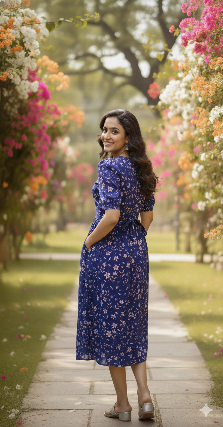 Capri Feeding Wear with Puff Sleeve Royal Floral