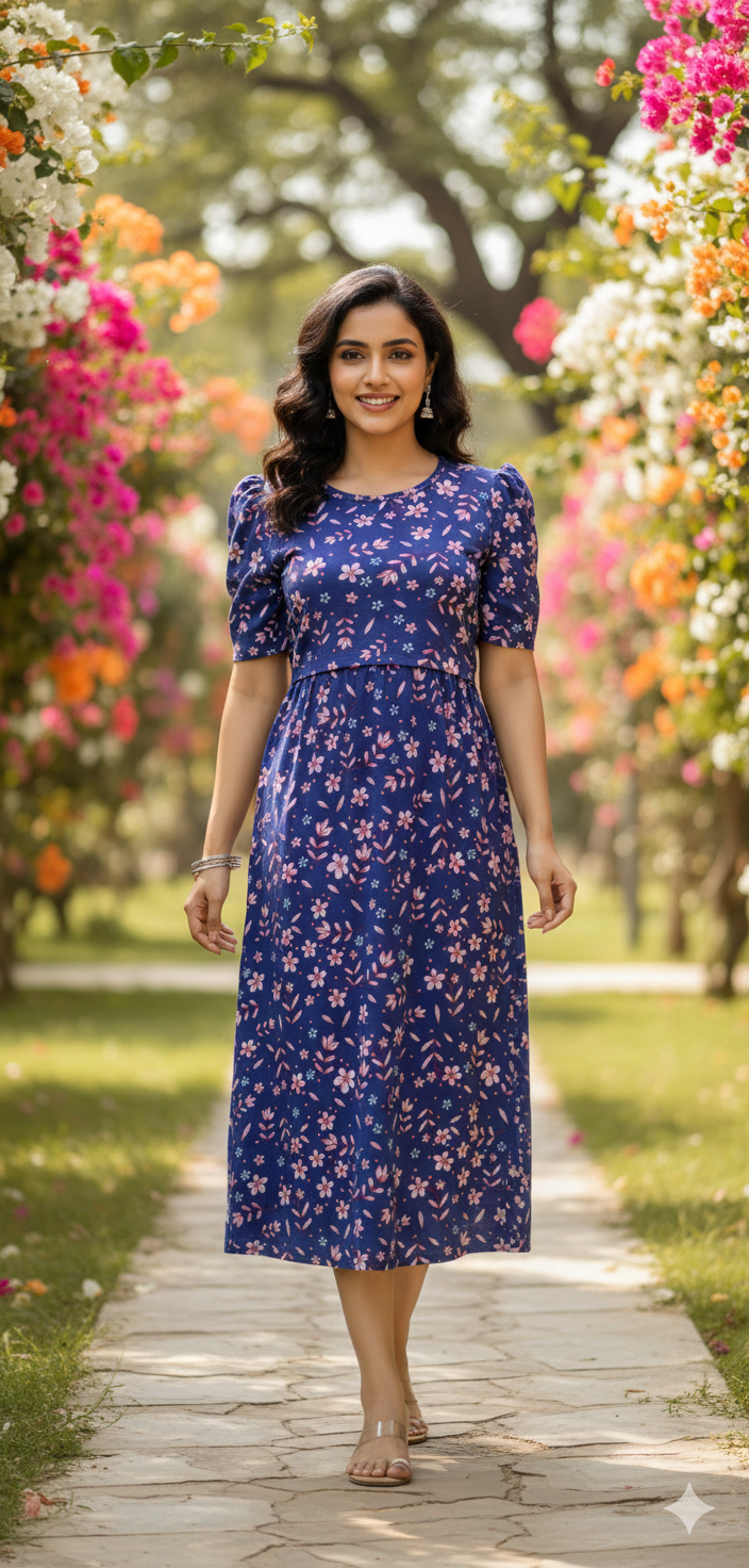 Capri Feeding Wear with Puff Sleeve Royal Floral