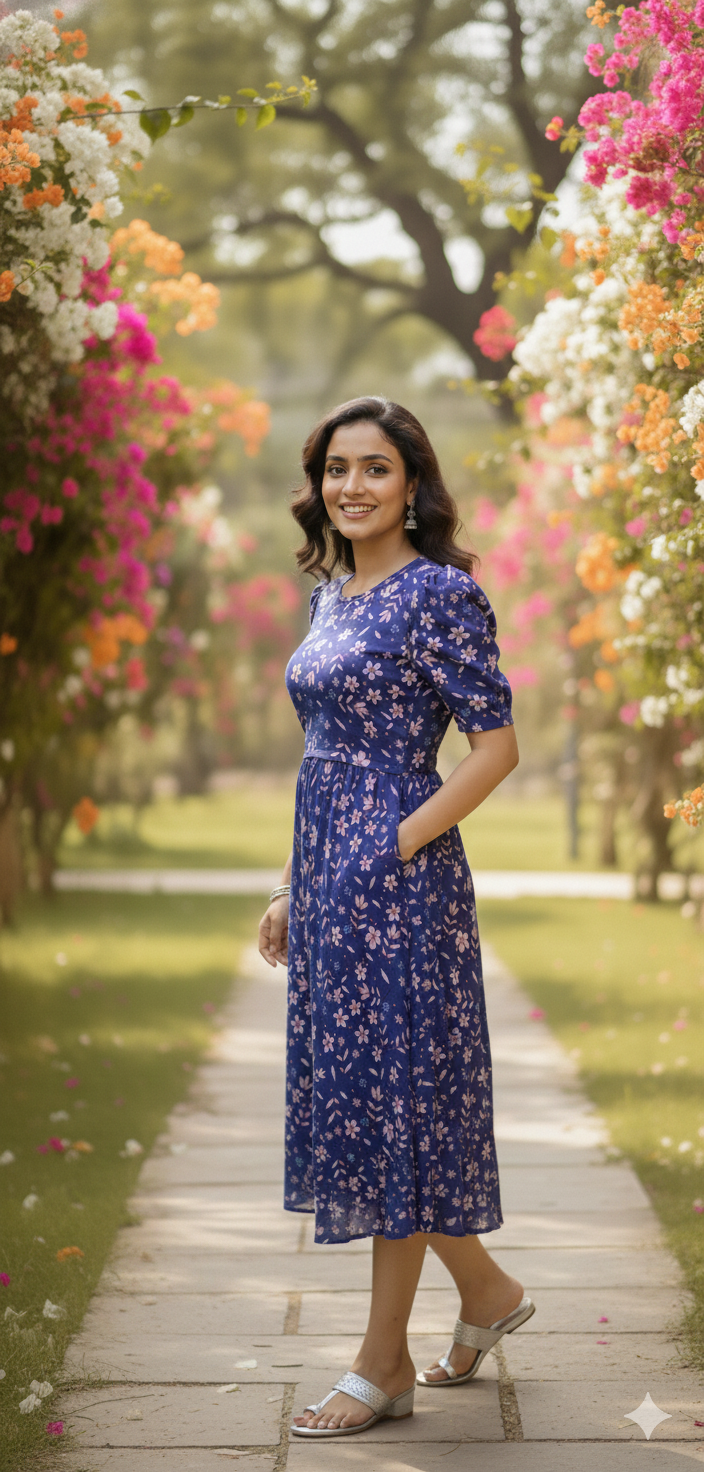 Capri Feeding Wear with Puff Sleeve Royal Floral