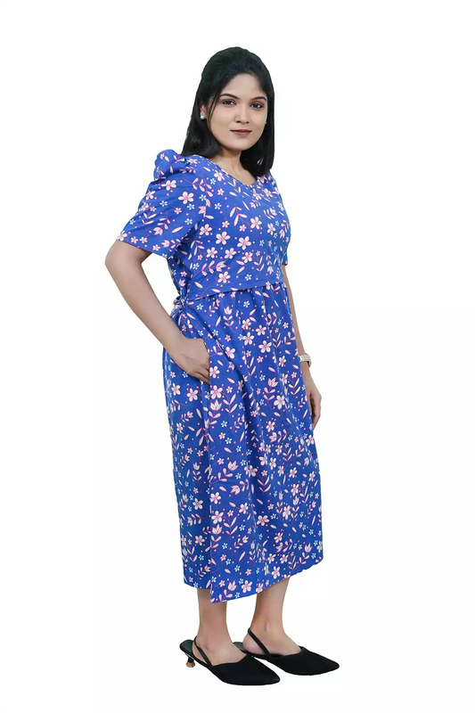 Capri Feeding Wear with Puff Sleeve Royal Flower