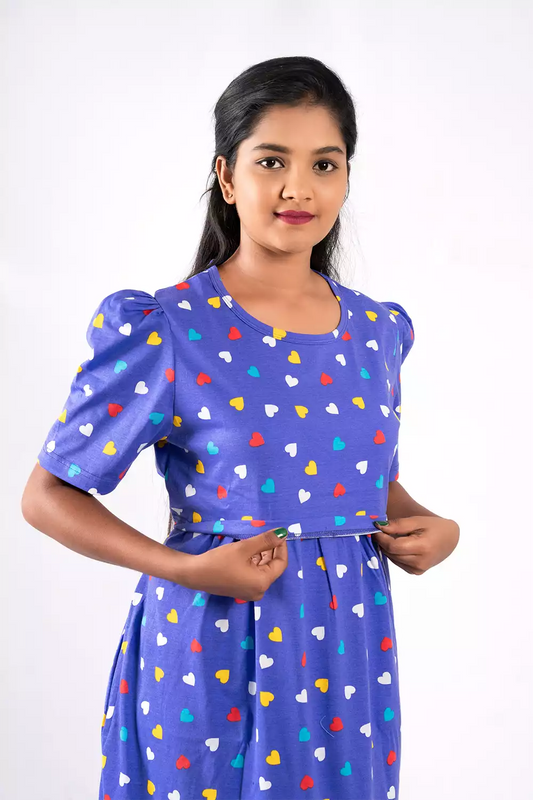 Capri Feeding Wear with Puff Sleeve Royal Multi Heart