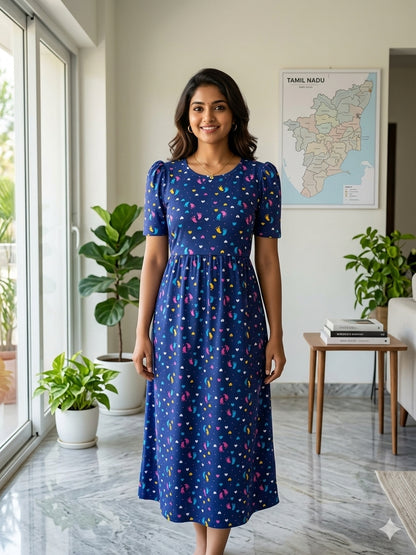 Capri Feeding Wear with Puff Sleeve Navy Foot Prints