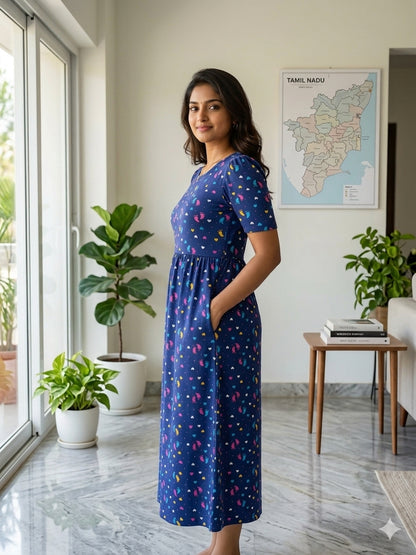 Capri Feeding Wear with Puff Sleeve Navy Foot Prints