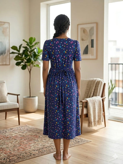 Capri Feeding Wear with Puff Sleeve Navy Foot Prints