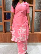 Mugil Premium Linen Slurb Co ord Set pink | D - 004